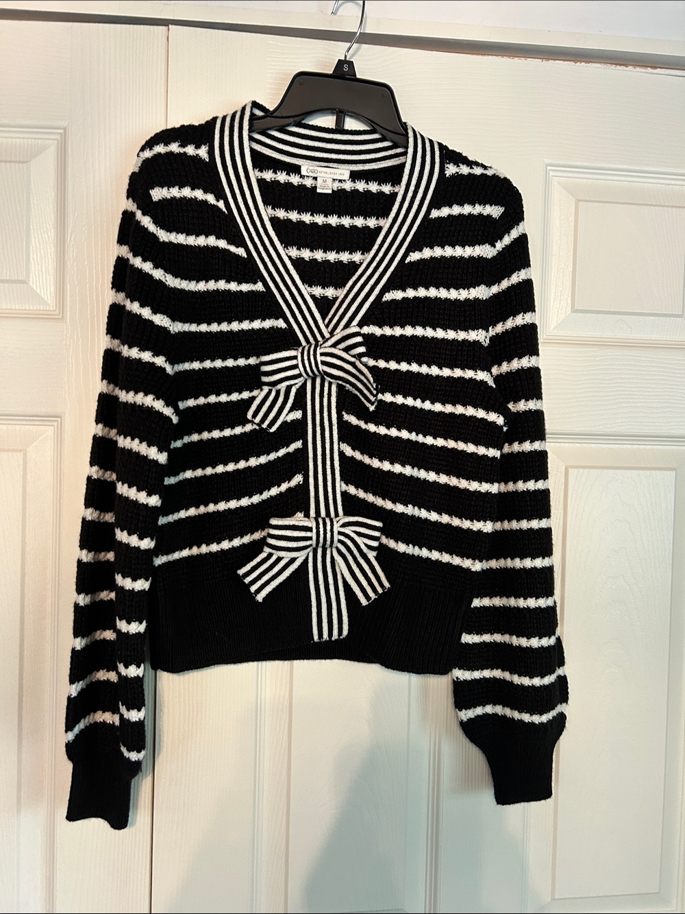 Cato Black & White Striped Bow-Front Cardigan